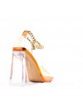 Mixed-material heeled sandal