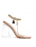 Mixed-material heeled sandal