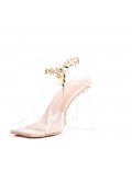 Mixed-material heeled sandal