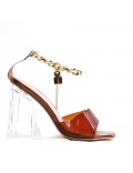 Mixed-material heeled sandal