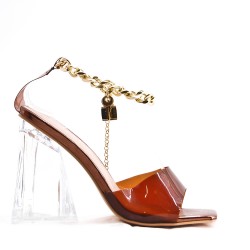 Mixed-material heeled sandal