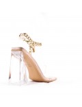 Mixed-material heeled sandal