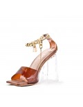 Mixed-material heeled sandal