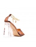 Mixed-material heeled sandal