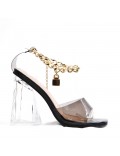 Mixed-material heeled sandal