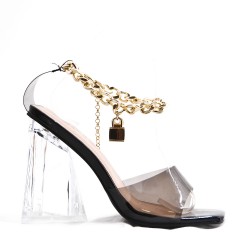 Mixed-material heeled sandal