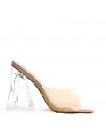 Mixed-material heeled sandal