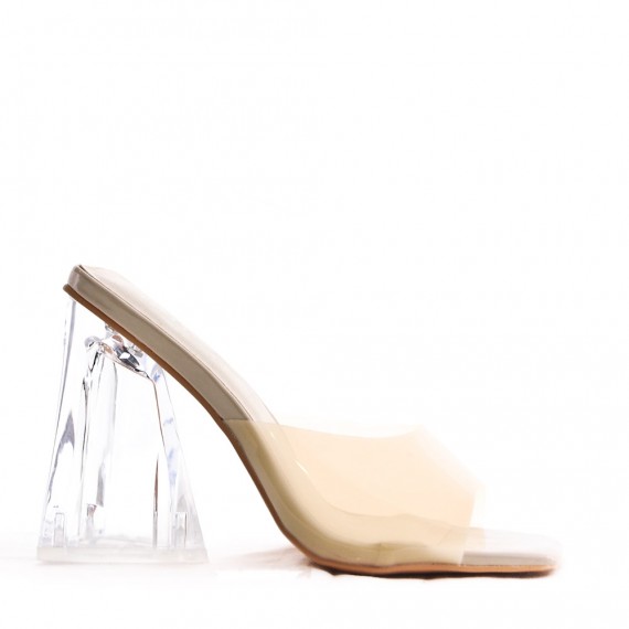 Mixed-material heeled sandal