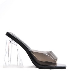 Mixed-material heeled sandal