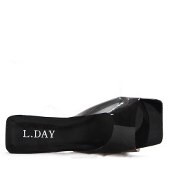 Mixed-material heeled sandal