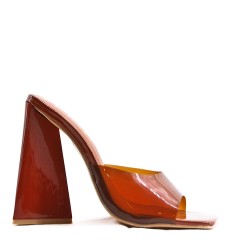 Mixed-material heeled sandal