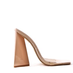 Mixed-material heeled sandal