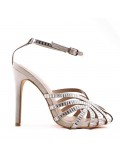 Mixed-material heeled sandal