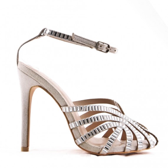 Mixed-material heeled sandal