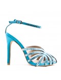 Mixed-material heeled sandal