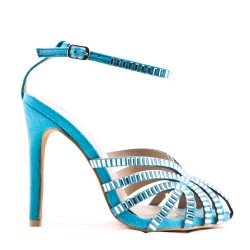 Mixed-material heeled sandal