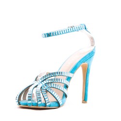 Mixed-material heeled sandal