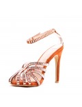 Mixed-material heeled sandal