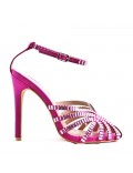 Mixed-material heeled sandal