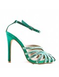 Mixed-material heeled sandal