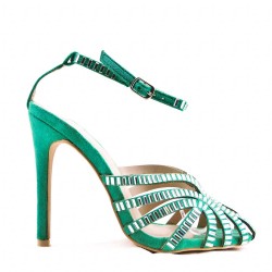 Mixed-material heeled sandal