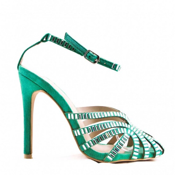 Mixed-material heeled sandal