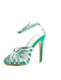 Mixed-material heeled sandal