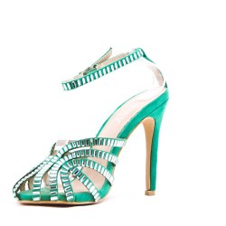 Mixed-material heeled sandal