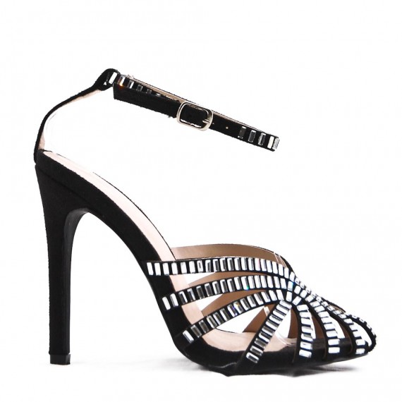 Mixed-material heeled sandal