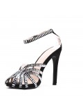 Mixed-material heeled sandal