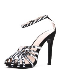 Mixed-material heeled sandal