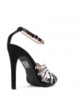 Mixed-material heeled sandal