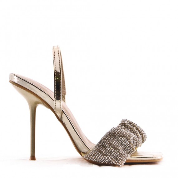 Mixed-material heeled sandal