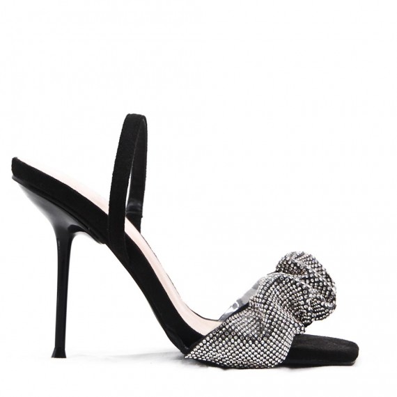 Mixed-material heeled sandal