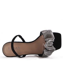 Mixed-material heeled sandal