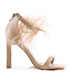 Mixed-material heeled sandal