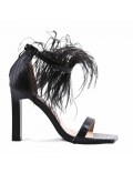 Mixed-material heeled sandal