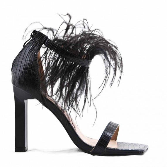 Mixed-material heeled sandal