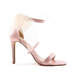 Mixed-material heeled sandal