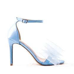 Mixed-material heeled sandal