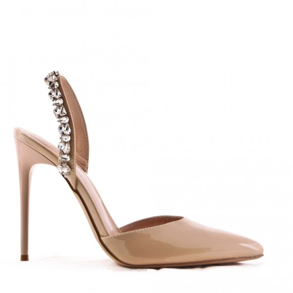 Mixed-material heeled sandal