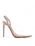 Mixed-material heeled sandal