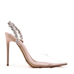 Mixed-material heeled sandal