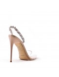 Mixed-material heeled sandal