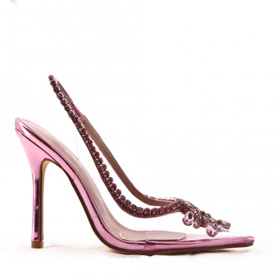 Mixed-material heeled sandal