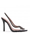 Mixed-material heeled sandal