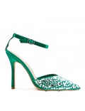 Mixed-material heeled sandal