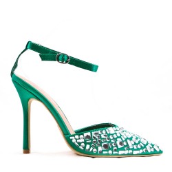 Mixed-material heeled sandal