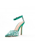 Mixed-material heeled sandal