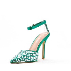 Mixed-material heeled sandal